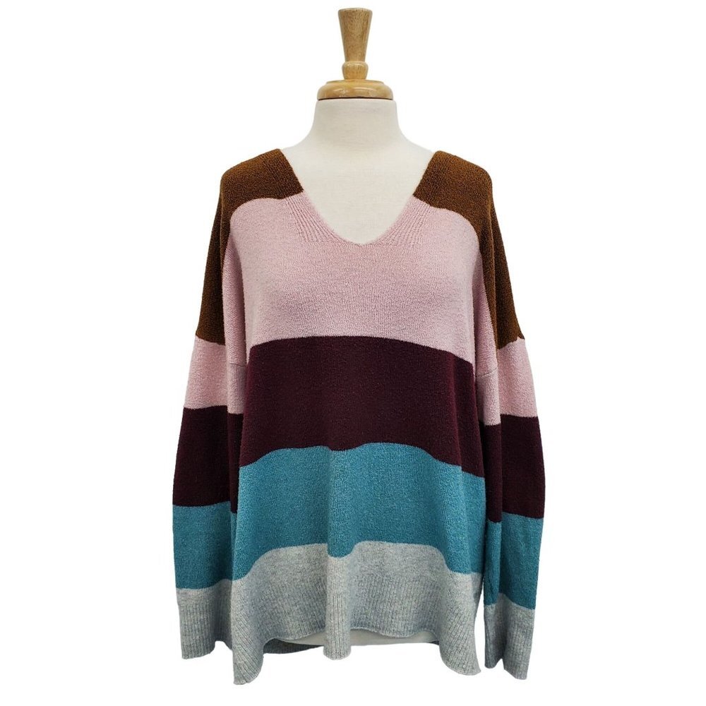 Maurices Womens Oversized‎ Colorblock Knit Sweater Size 1 Long Sleeve V-Neck